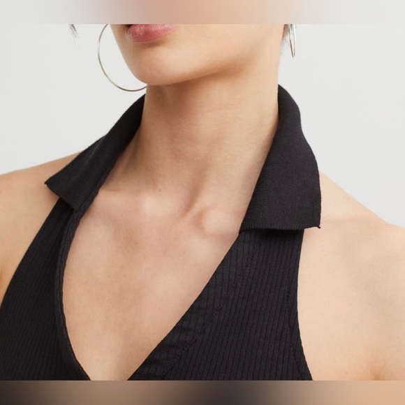H&M NWT Women’s Halterneck Top with Collar Black Size XLarge. - Picture 7 of 8